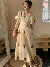 Lizakosht Summer Floral Print Midi Dress Korean Style Women Casual Puff Sleeve Single Breasted Vestidos Ladies 2023 New Clothing